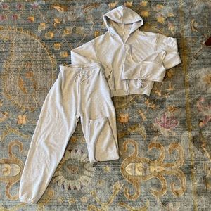 Skims Cotton fleece set light heather grey bra sz m hoodie sz s sweats sz m